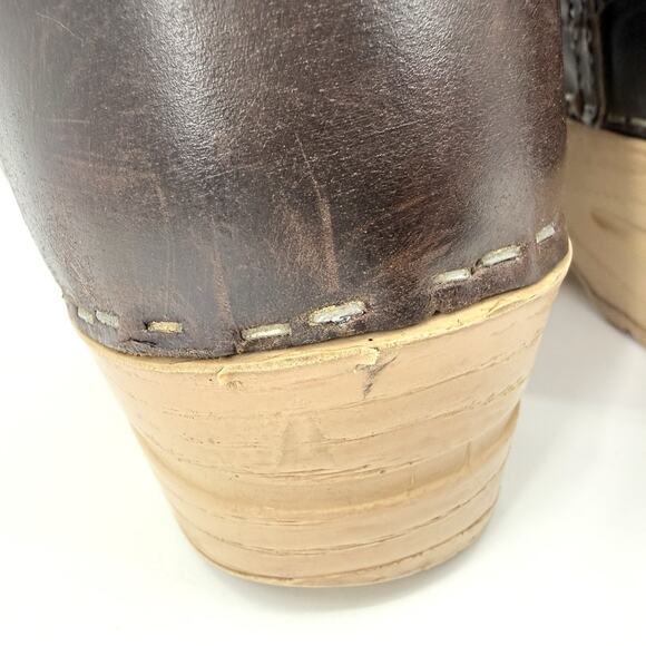 Sanita VTG Chocolate Brown Oiled Leather Mid-Calf Clog Boots Size 38 / 7-7.5 - Picture 7 of 16